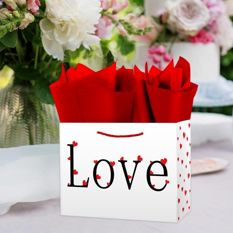 Linelglobal Large White Valentine Gift Bag with Letter Love Comes with Tissues, Card, Envelope, Label and A Cute Sticker for Valentine's Day, Anniversary Celebrations, Wedding-related Rvents - Image 5