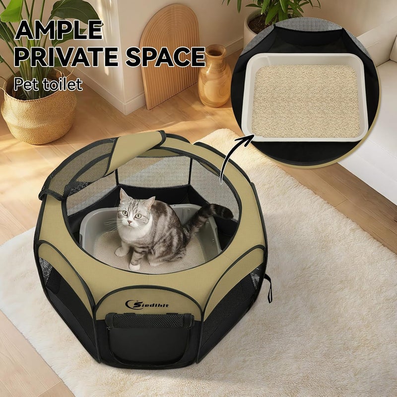 Siedihit Puppy Playpen for Small Dog Cat, Dogs Tent Crate Cage Indoor/Outdoor, Portable Pop Up Dog Kennel with Carrying Bag for Rabbits, Removable Top (Black Khaki, Small) - Image 5