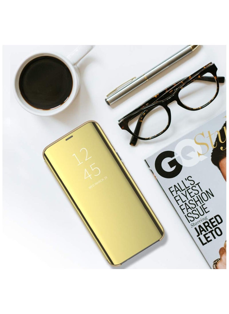 For Samsung Galaxy S9 Clear View Flip Case , Without Sensor , Stand Watching Position , Mirror Full Protection Cover Compatible With Samsung Galaxy S9 (5.8’) (Gold)