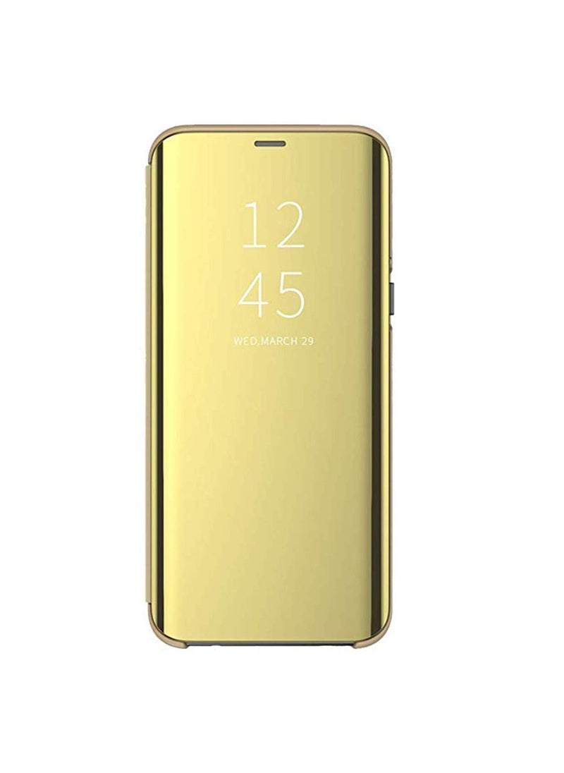 For Samsung Galaxy S9 Clear View Flip Case , Without Sensor , Stand Watching Position , Mirror Full Protection Cover Compatible With Samsung Galaxy S9 (5.8’) (Gold)