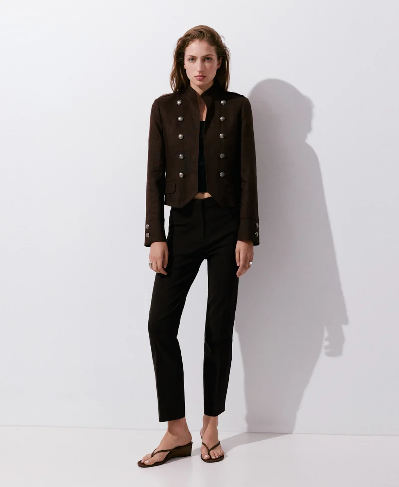 Mango 32-CHOCOLATE Straight-Cut Crop Trousers for Women | Best Price UAE
