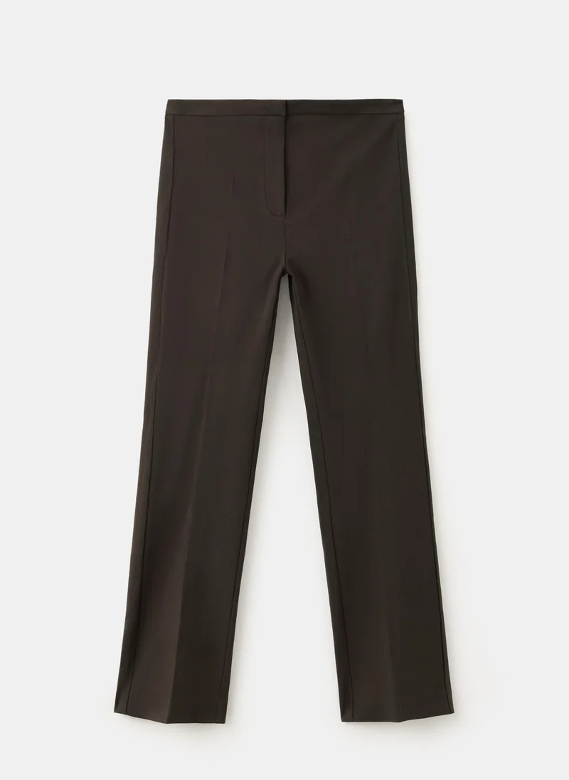 Mango 32-CHOCOLATE Straight-Cut Crop Trousers for Women | Best Price UAE