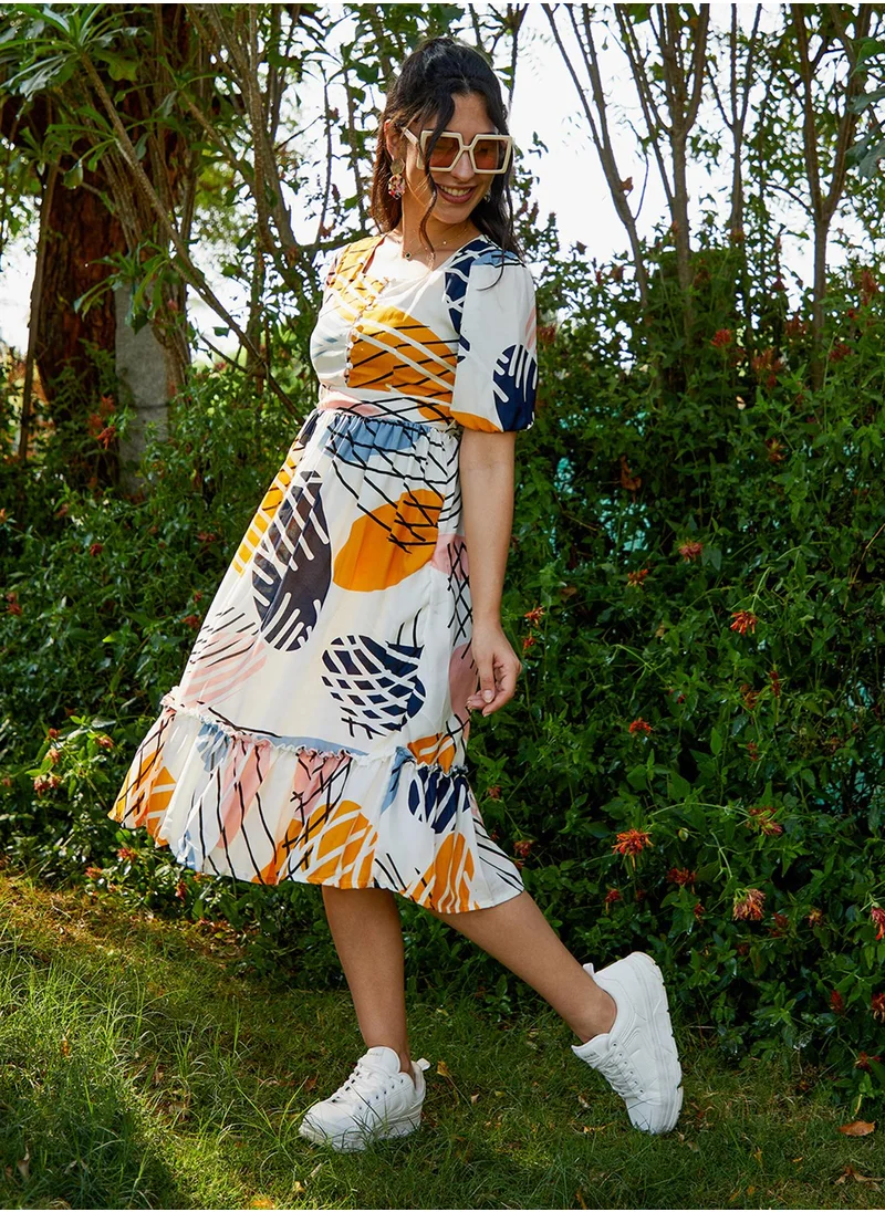 PINACOLADA Women's Multicolour Botanical Midi Dress