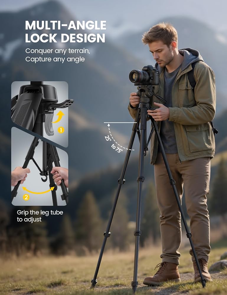Lamicall 170cm Camera Tripod with Rapid Leg Deployment for Video Photo Vlog - Image 3