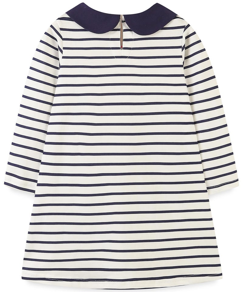 Bumeex Kids Little Toddler Girls Dresses Clothes Fall Winter Long Sleeve Spring Cotton Casual Cute Clothing Outfits Whte/Navy Stripe 3t - Image 2