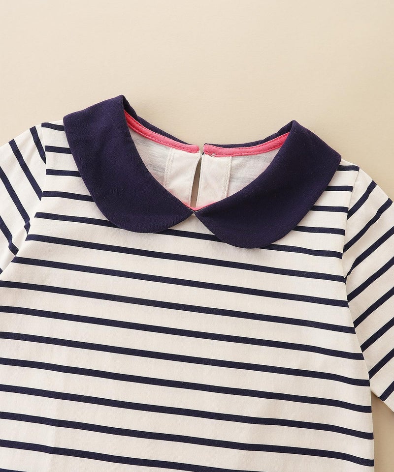 Bumeex Kids Little Toddler Girls Dresses Clothes Fall Winter Long Sleeve Spring Cotton Casual Cute Clothing Outfits Whte/Navy Stripe 3t - Image 3