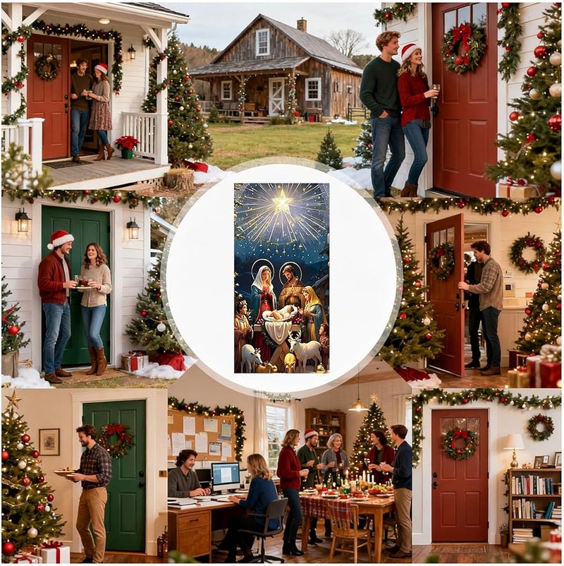 Christmas Nativity Scene Door Cover Outdoor Fabric Home Decor Color B - Image 5