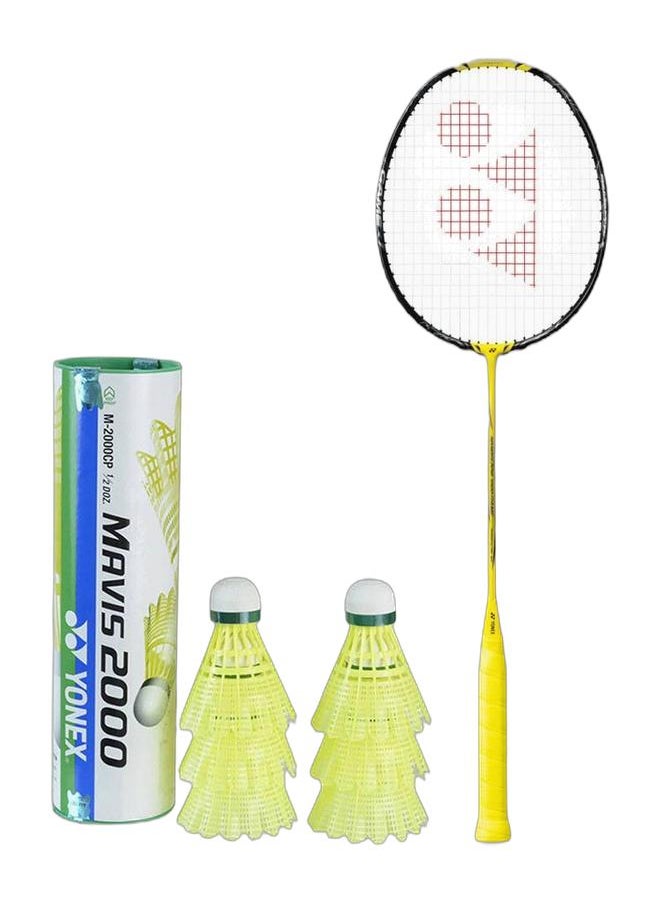 Yonex Nanoflare 1000 Game Lightning Yellow-4U5 + Mavis 2000 Green Cap Slow Badminton Shuttlecock 6 Pack, Yellow Pack  - Image 1