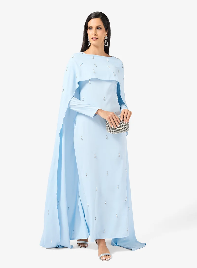 Khizana Embellished Dress With Cape  Sleeves