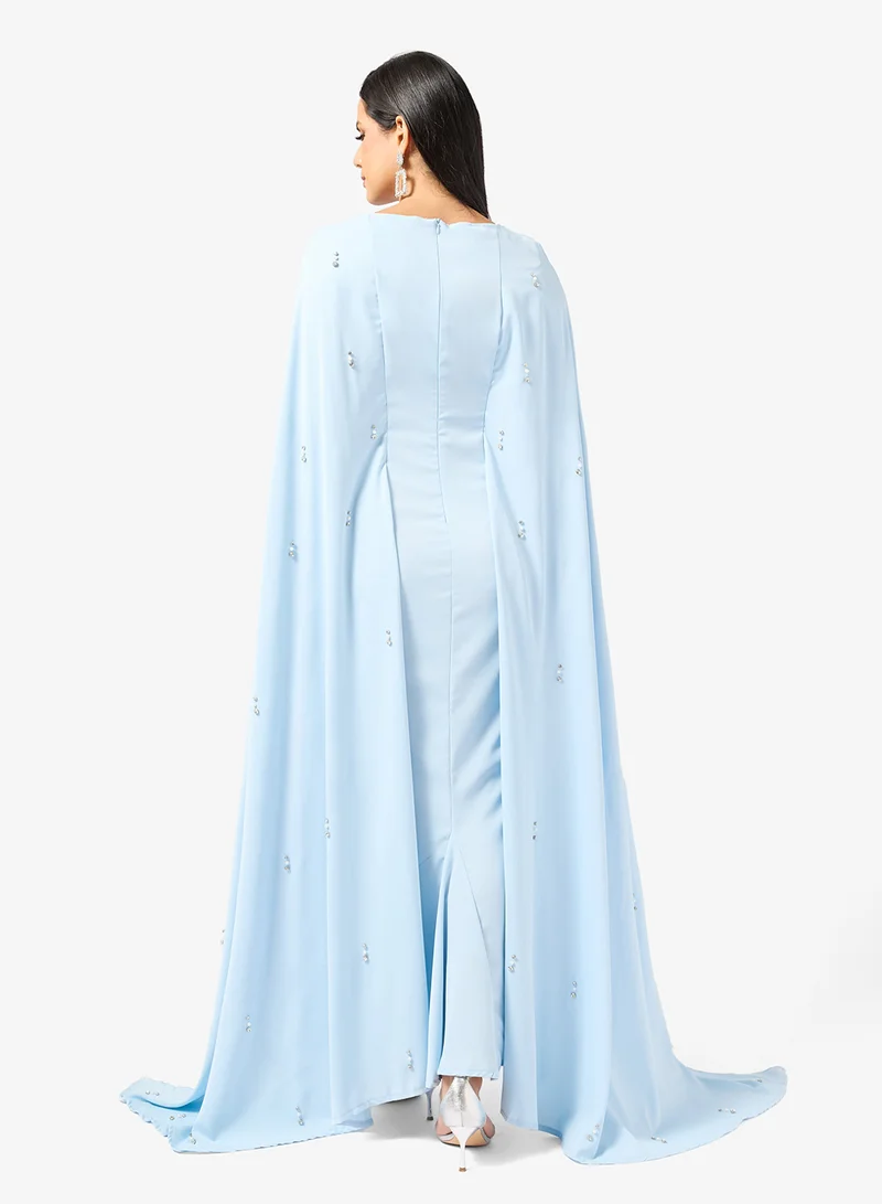 Khizana Embellished Dress With Cape  Sleeves