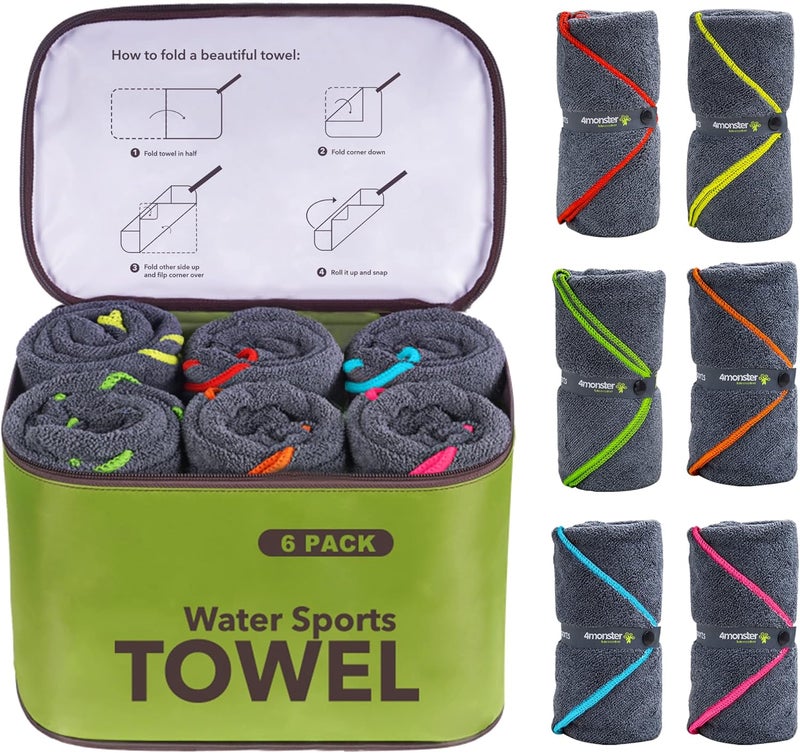 4Monster 4 Pack Microfiber Camping Towel Quick Dry, Super Absorbent Travel Towel with Waterproof Bag, Lightweight Boat Towel for RV, Sport, Gym, Beach, Pool, Swim,Family Trip - Image 1