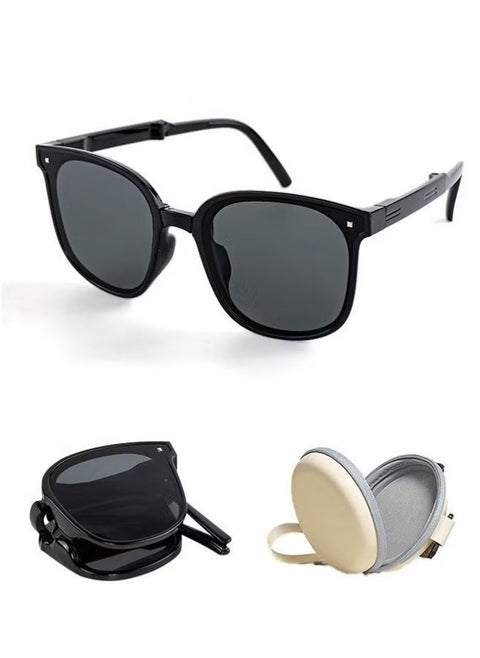 Foldable Sunglasses, Ultralight Classic Square Sunglasses Frame, Easy to Carry UV375 Protection Lenses (Black)