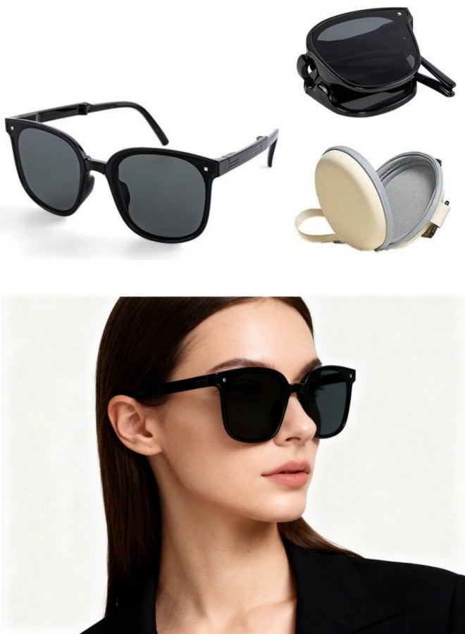 Foldable protective glasses, ultra-light classic square sunglasses frame, easy to carry UV375 protective lenses (black) - Image 1