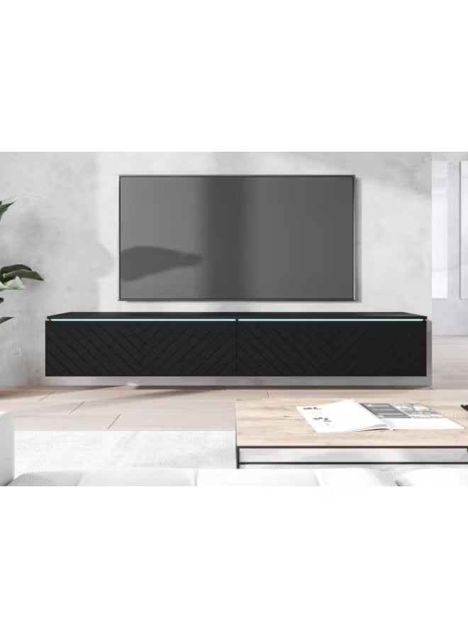الزخارف للمفروشات وحدة تلفزيون Al Zakharef Alone – وحدة ترفيه حديثة باللون الأسود (180 سم) - Image 1