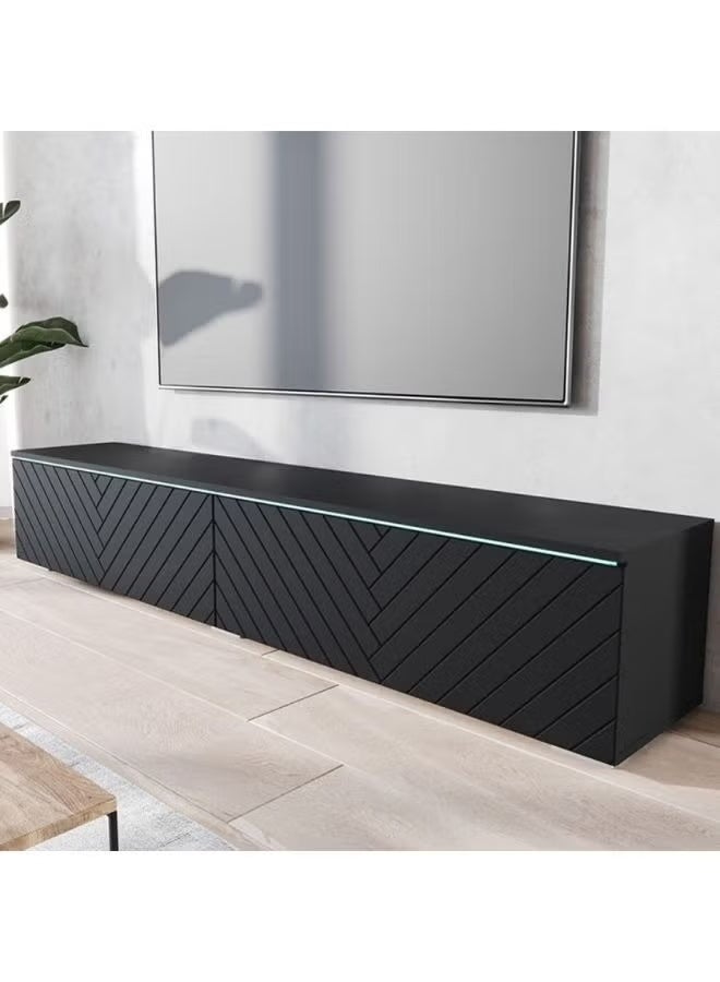 الزخارف للمفروشات وحدة تلفزيون Al Zakharef Alone – وحدة ترفيه حديثة باللون الأسود (180 سم) - Image 2