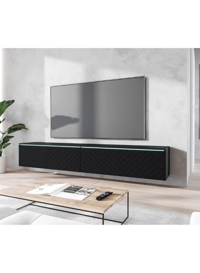 الزخارف للمفروشات وحدة تلفزيون Al Zakharef Alone – وحدة ترفيه حديثة باللون الأسود (180 سم) - Image 5