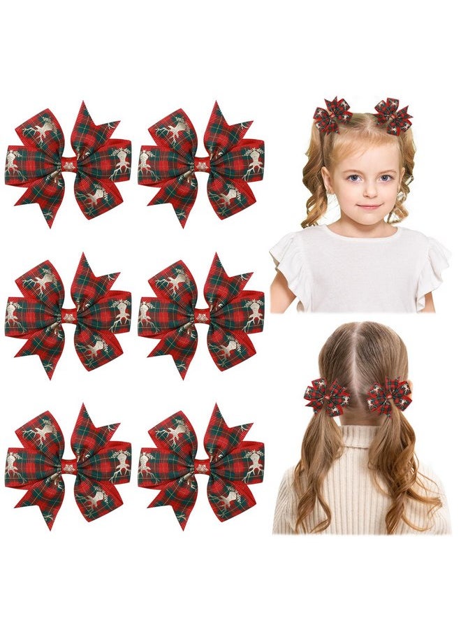 choicbaby Choicbaby 3 Inches Christmas Hair Bows for Girls Red Hair Bows Clips for Toddler Christmas Plaid Toddler Bows Grosgrain Ribbon Kids Hair Accessories 6 Pack  - Image 1