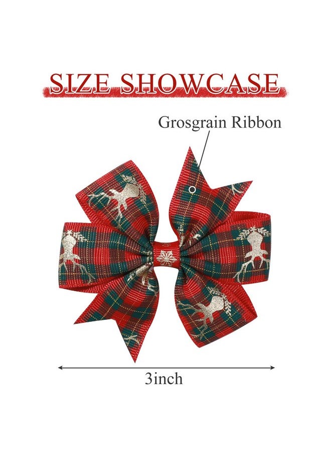 choicbaby Choicbaby 3 Inches Christmas Hair Bows for Girls Red Hair Bows Clips for Toddler Christmas Plaid Toddler Bows Grosgrain Ribbon Kids Hair Accessories 6 Pack  - Image 3