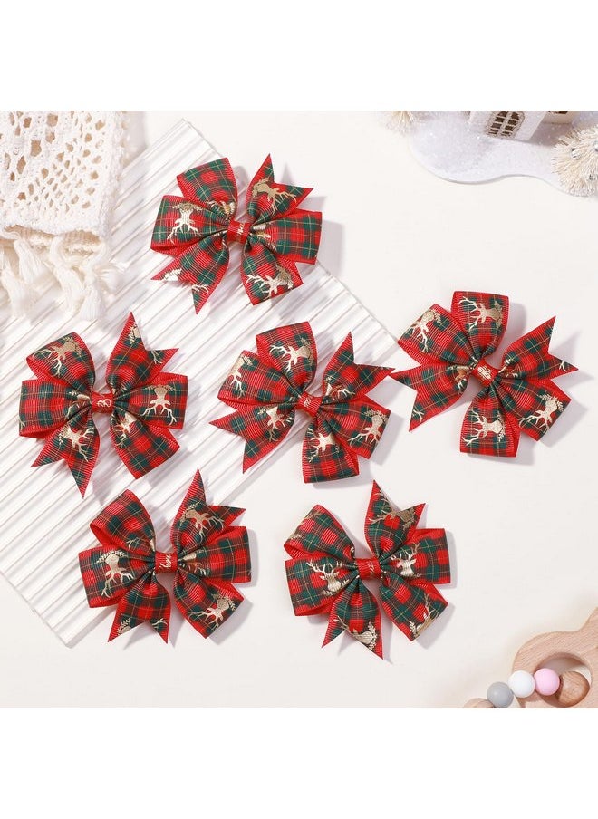 choicbaby Choicbaby 3 Inches Christmas Hair Bows for Girls Red Hair Bows Clips for Toddler Christmas Plaid Toddler Bows Grosgrain Ribbon Kids Hair Accessories 6 Pack  - Image 4
