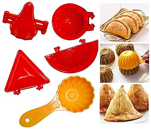 BRUSHFINCH BRUSHFINCH Plastic Gujiya Modak Samosa Kachori Making Mould Set with Ladoo Mould Spoon Combo Pack Kitchen Tool Pie Maker Multicolor 5 PCS  - Image 2