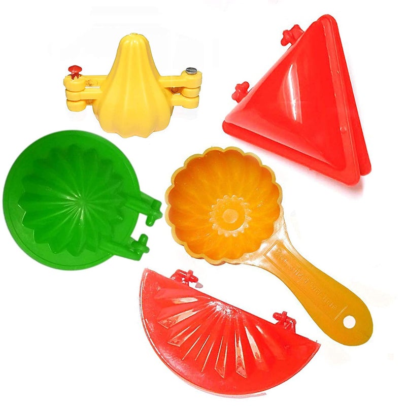 BRUSHFINCH BRUSHFINCH Plastic Gujiya Modak Samosa Kachori Making Mould Set with Ladoo Mould Spoon Combo Pack Kitchen Tool Pie Maker Multicolor 5 PCS  - Image 1