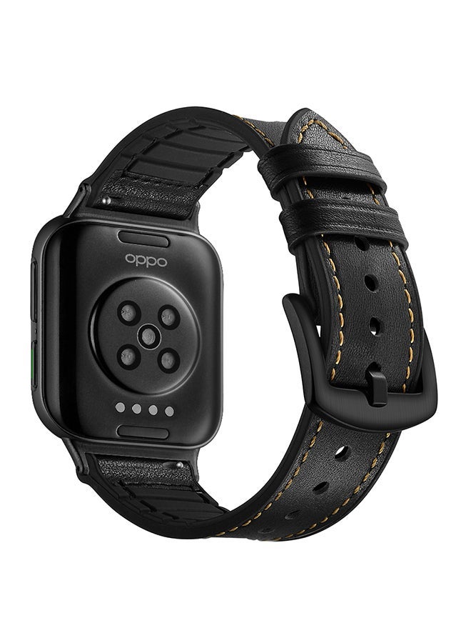 NIBEMINENT Silicone Leather Watch Band For Oppo 46mm Black - Image 3