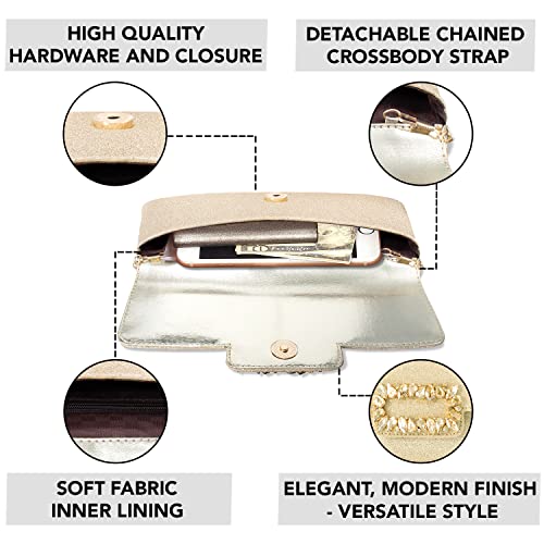 Peora Gold Clutch Purses for Women Girls Wedding Handmade Evening Handbags Party Bridal Clutch - Image 3