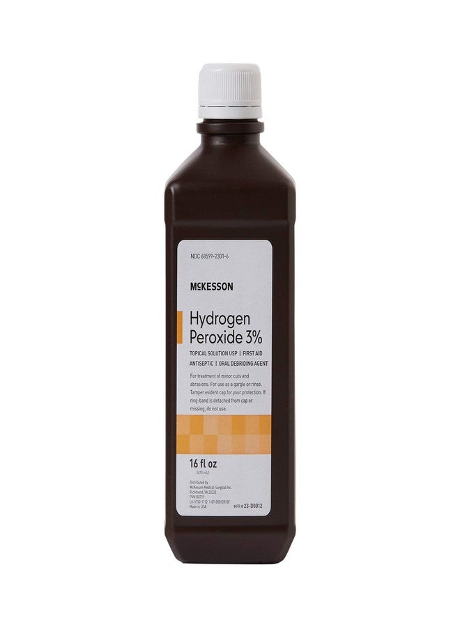 McKesson Hydrogen Peroxide 3%, 16 oz [Pack of 1] Topical Solution USP, First Aid Antiseptic, Oral Debriding Agent - Image 1