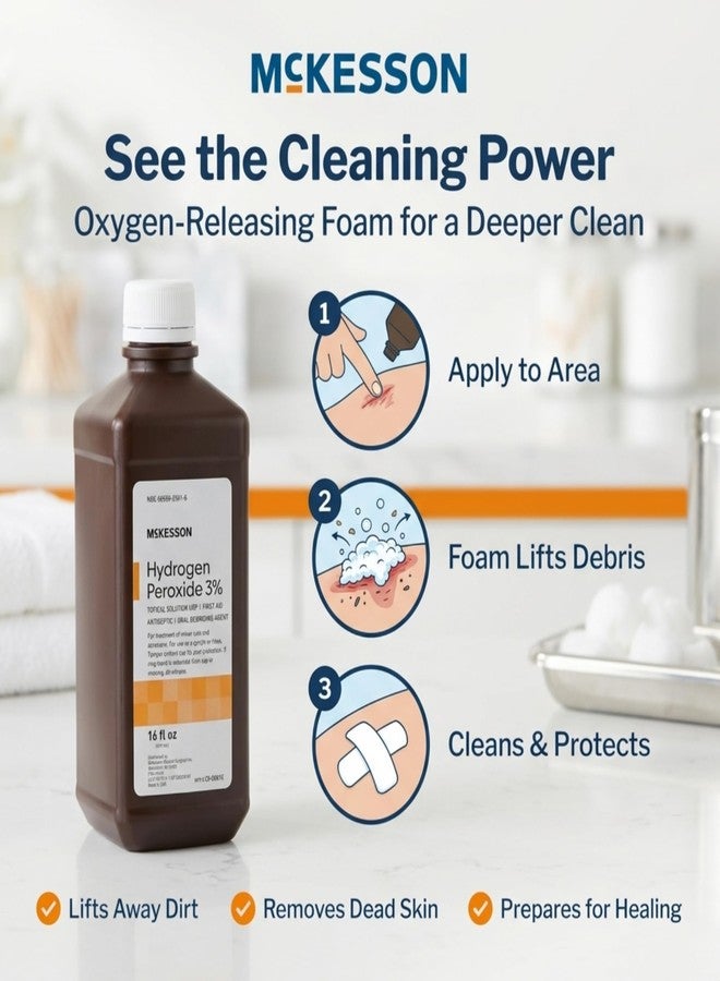 McKesson Hydrogen Peroxide 3%, 16 oz [Pack of 1] Topical Solution USP, First Aid Antiseptic, Oral Debriding Agent - Image 4