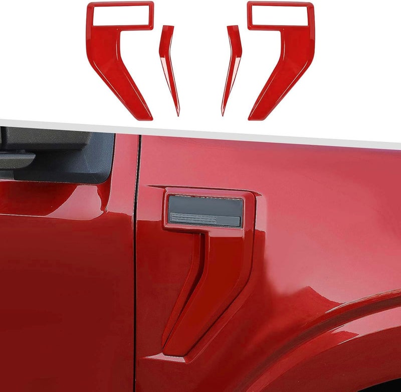 Jimen Fit for Ford F150 2021-2024, 4PCS Fender Side Vent Badge Emblem Cover Trim (Red) - Image 1