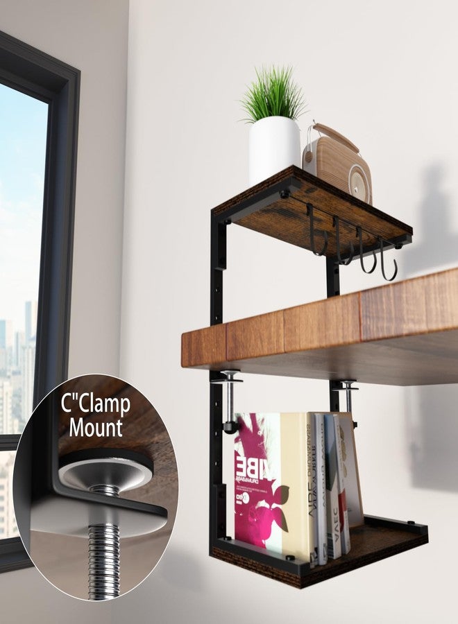 AUATRONNE Clamp-On Desk Organizer Shelf, 13 inch Adjustable Height and Versatile Hook, Above or Below Desk 2-Tier Shelving, Shelving for Table Accessories, Gaming Devices, and More - Image 4