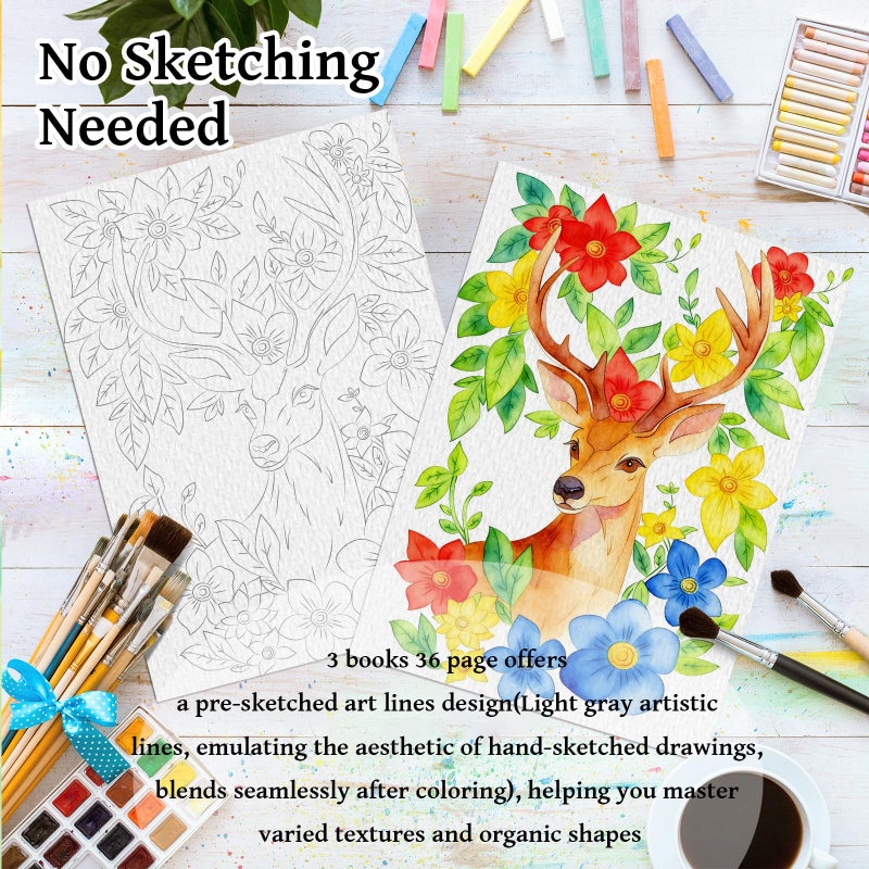 Kalysky 8.5 * 11" Watercolor Workbook,3 Watercolor Coloring Books for Adults,Water Color Book kit for Adults Beginner,160GSM Cold Press Textured Thick Paper - Image 3