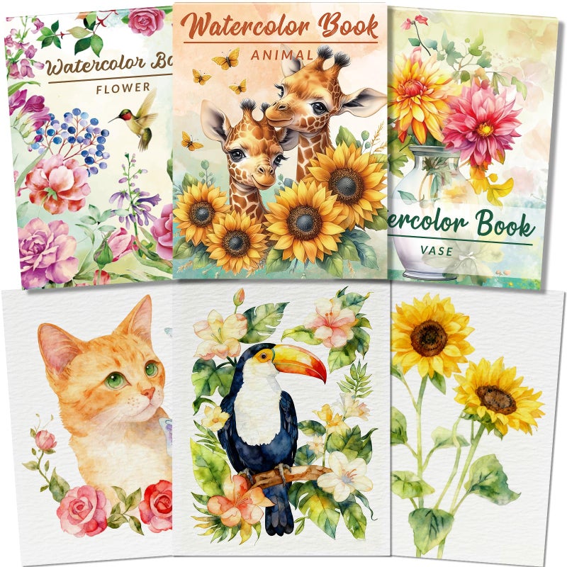 Kalysky 8.5 * 11" Watercolor Workbook,3 Watercolor Coloring Books for Adults,Water Color Book kit for Adults Beginner,160GSM Cold Press Textured Thick Paper - Image 1