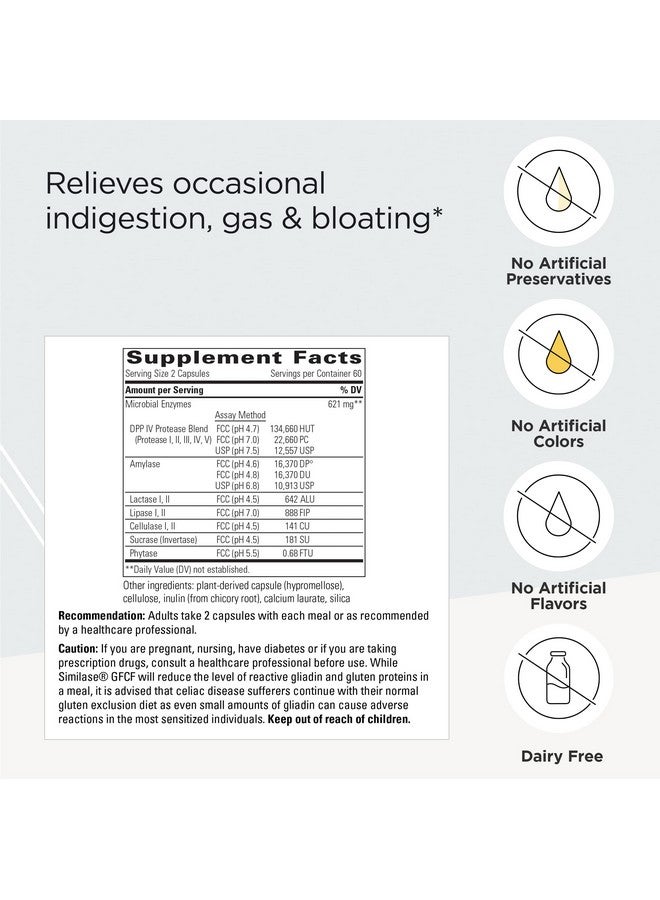 Integrative Therapeutics Similase Gfcf Digestive Enzyme Supplement For Support Against Occasional Gas And Bloating* Supports Gluten And Casein Digestion* Dairy Free 120 Vegan Capsules - Image 3
