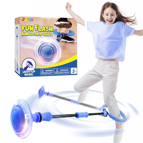 JOYIN Blue Ankle Skip Ball with Flashing Lights Toy for Kids Indoor Outdoor Flashing Swing Ball Foldable Sports Toy Birthday Gifts for Kids 3 4 5 - Image 1