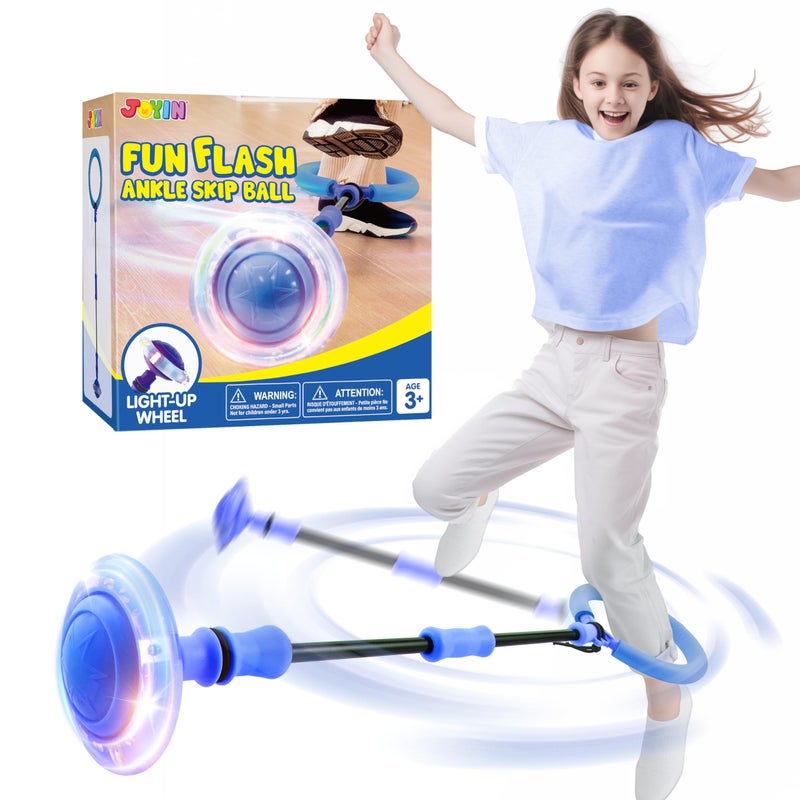 JOYIN Blue Ankle Skip Ball with Flashing Lights Toy for Kids Indoor Outdoor Flashing Swing Ball Foldable Sports Toy Birthday Gifts for Kids 3 4 5 - Image 2