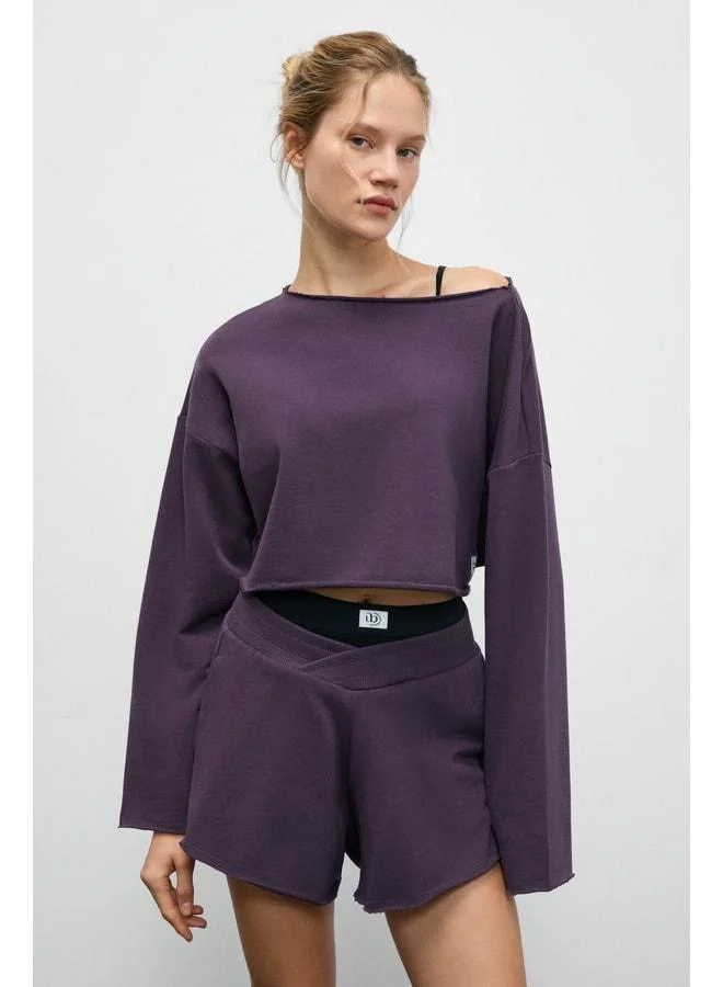 Urban Beat CYBELE Women's Boat Neck Oversize Long Sleeve Purple Sweatshirt.