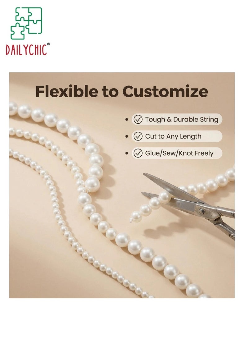 DAILYCHIC 4 Pcs 60 Feet Pearls String Garland, Faux Pearl Beads Roll Strand for Crafts, Artificial Pearls Chain Trim for Wedding Party Flower Valentine Christmas Decoration, 4mm 6mm 8mm 8+3mm, Ivory - Image 3