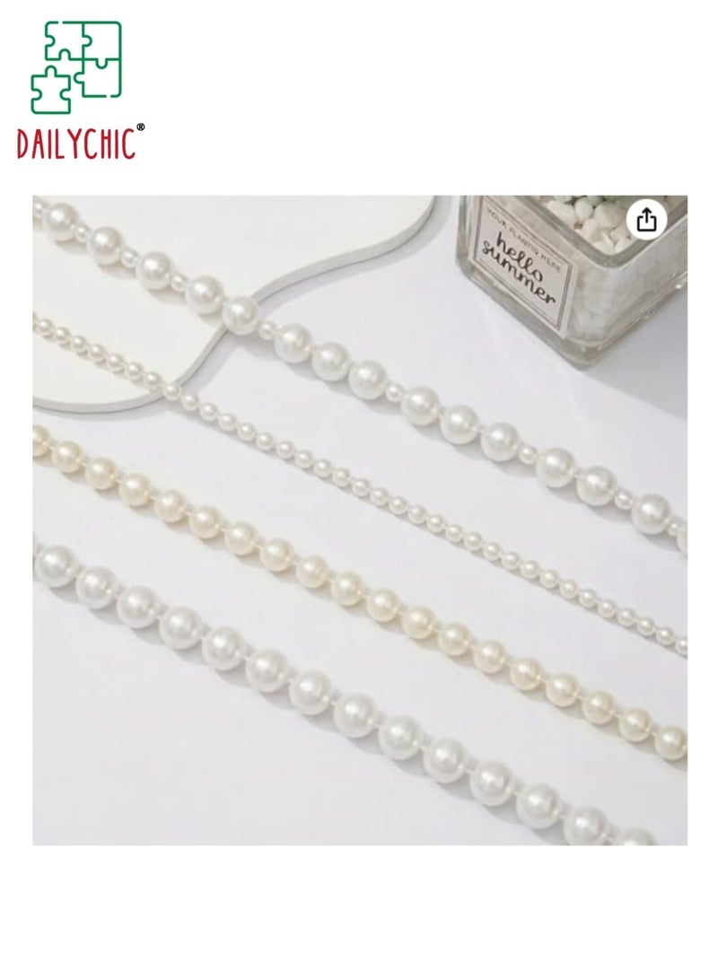 DAILYCHIC 4 Pcs 60 Feet Pearls String Garland, Faux Pearl Beads Roll Strand for Crafts, Artificial Pearls Chain Trim for Wedding Party Flower Valentine Christmas Decoration, 4mm 6mm 8mm 8+3mm, Ivory - Image 1