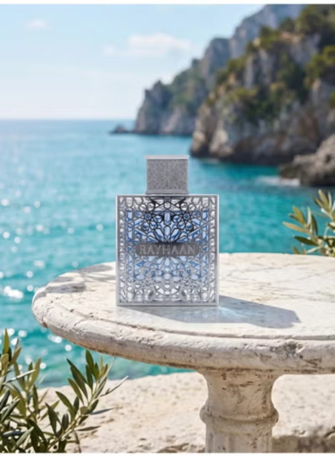 ريحان  عطر اكواتيكا او دي بارفان من ريهان 100 مل، عطر فاخر بتصميم هندسي اسلامي، زجاجة زجاجية سوداء وتركوازية، عطر شرق اوسطي - ريحان اكواتيكا او باردو فان 100 مل - عطر فاخر - Image 3