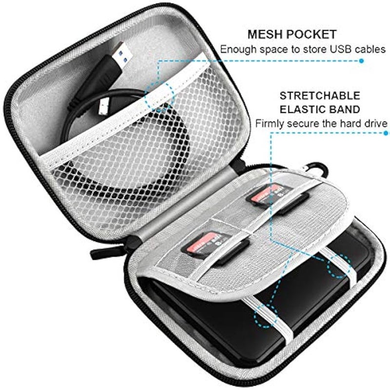 EVA Shockproof Hard Drive Case for Western Digital WD My Passport Ultra WD Elements wd Gaming Drive Portable External Hard Drive 1TB 2TB 3TB 4TB 5TB USB 3.0 USB-C 2.5 inch HDD Travel Bag, Black - Image 4
