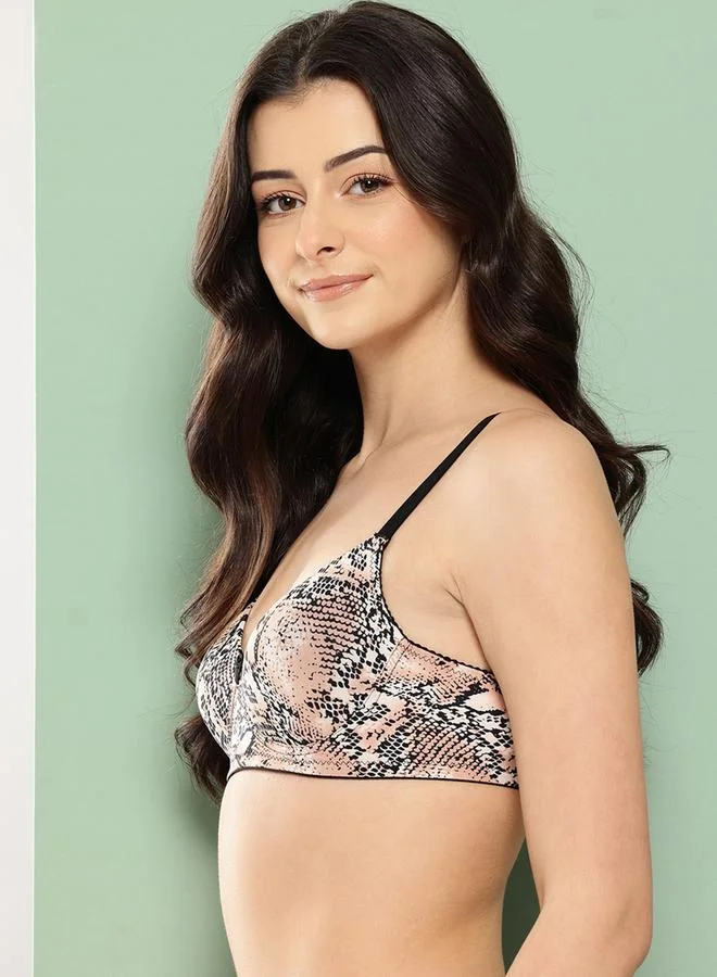 Leading Lady Peach Printed Lightly Padded Non Wired T-Shirt Bra