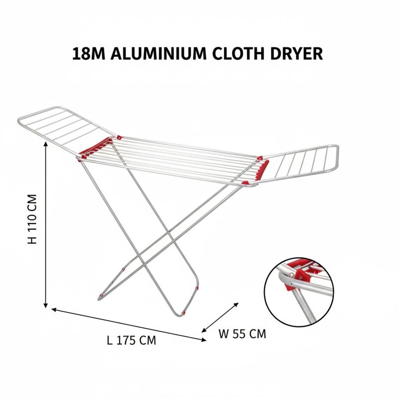 Mondex 18M Aluminium Cloth Dryer with Iron Legs, Blue/Red (Assorted) & Basket with 90 Plastic Pegs | Foldable Clothes Drying Stand | Size 175×55×110 cm for Home & Balcony - Image 3