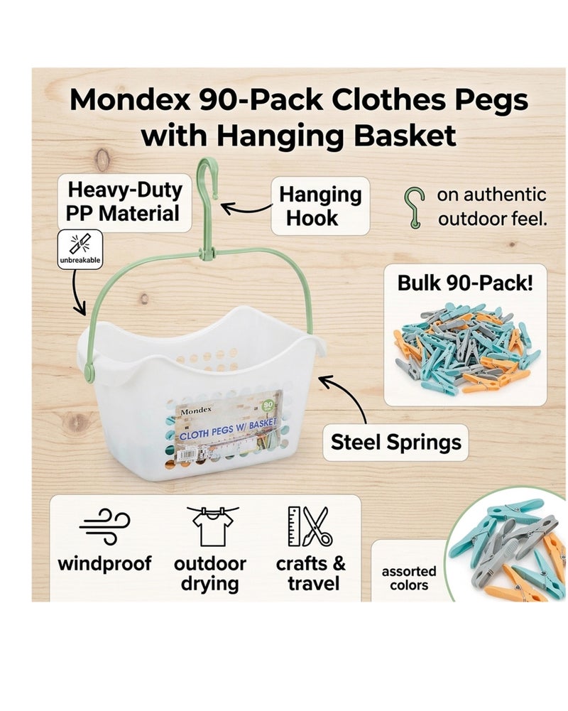 Mondex 18M Aluminium Cloth Dryer with Iron Legs, Blue/Red (Assorted) & Basket with 90 Plastic Pegs | Foldable Clothes Drying Stand | Size 175×55×110 cm for Home & Balcony - Image 4