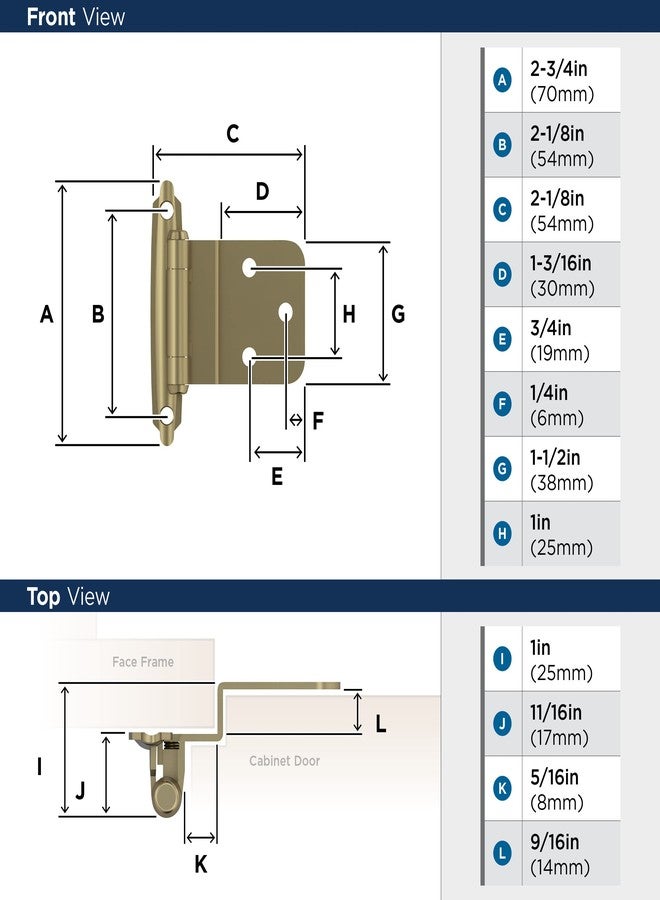 Amerock BPR3428BBZ | Cabinet Hinge | 3/8 in (10 mm) Inset Self Closing Face Mount | Golden Champagne | Kitchen Cabinet Door Hinge | 1 Pair/2 Pack | Functional Hardware - Image 4
