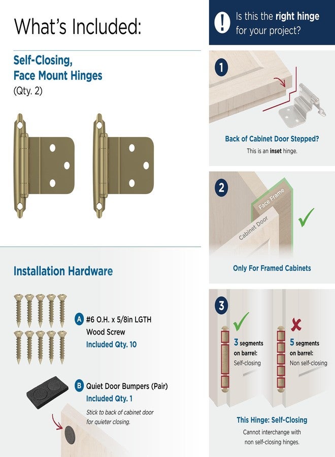 Amerock BPR3428BBZ | Cabinet Hinge | 3/8 in (10 mm) Inset Self Closing Face Mount | Golden Champagne | Kitchen Cabinet Door Hinge | 1 Pair/2 Pack | Functional Hardware - Image 3