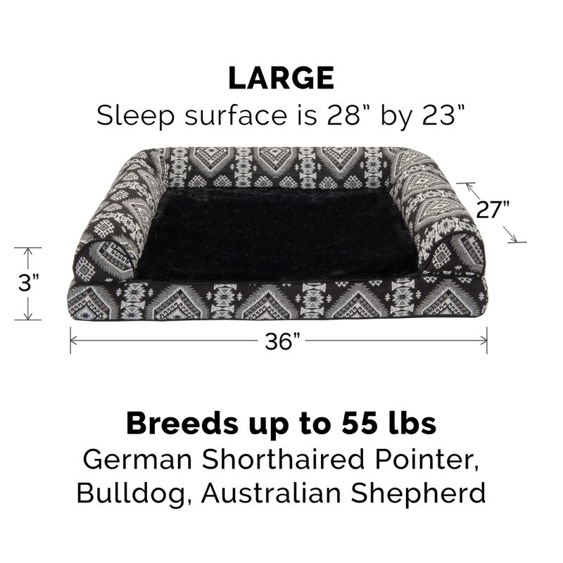 Furhaven Memory Foam Dog Bed for Large/Medium Dogs w/ Removable Bolsters & Washable Cover, For Dogs Up to 55 lbs - Plush & Southwest Kilim Woven Decor Sofa - Black Medallion, Large - Image 2