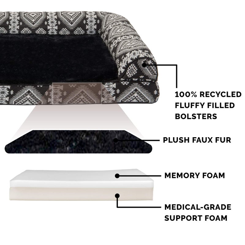 Furhaven Memory Foam Dog Bed for Large/Medium Dogs w/ Removable Bolsters & Washable Cover, For Dogs Up to 55 lbs - Plush & Southwest Kilim Woven Decor Sofa - Black Medallion, Large - Image 3