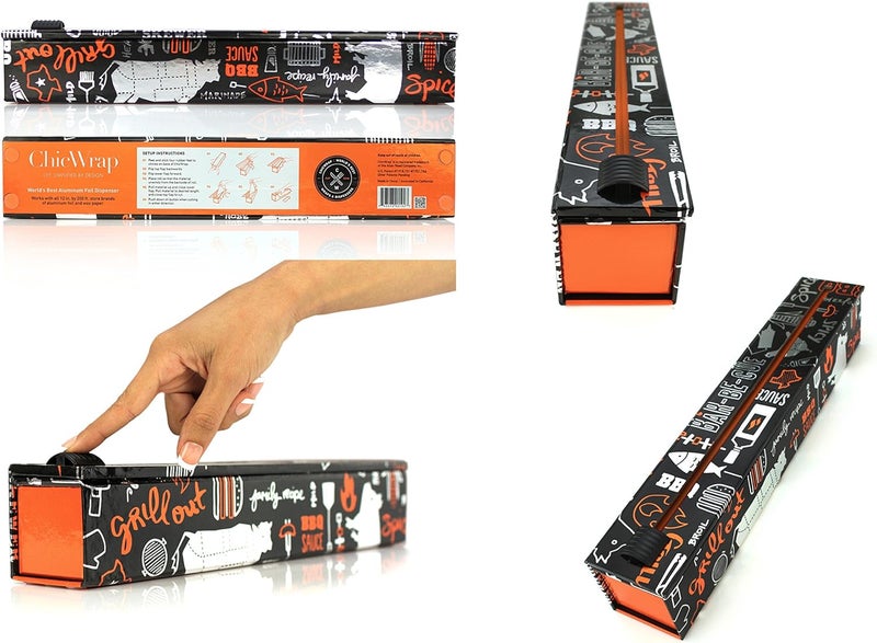 ChicWrap BBQ Grill Refillable Foil Dispenser - One 12x 30' Roll of Professional Grade Aluminum Foil - Reusable Dispenser w/Slide Cutter - Kosher Certified - Reduces Waste u0026 Saves Money - Image 3