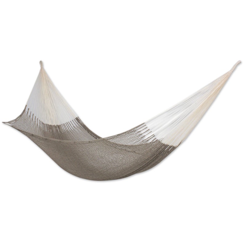 NOVICA Natural Grey Hand Woven Cotton 2 Person XL Mayan Rope Hammock with Hanging Accessories, Maya Mist' (Double) - Image 1